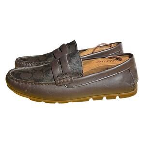 Mens Coach Mott Driver FG2983 Leather Penny Loafer Shoes 8D Brown Signature Logo